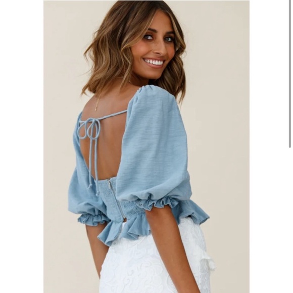 Selfie Leslie NWOT blue blouse with bows size small top - Picture 2 of 6